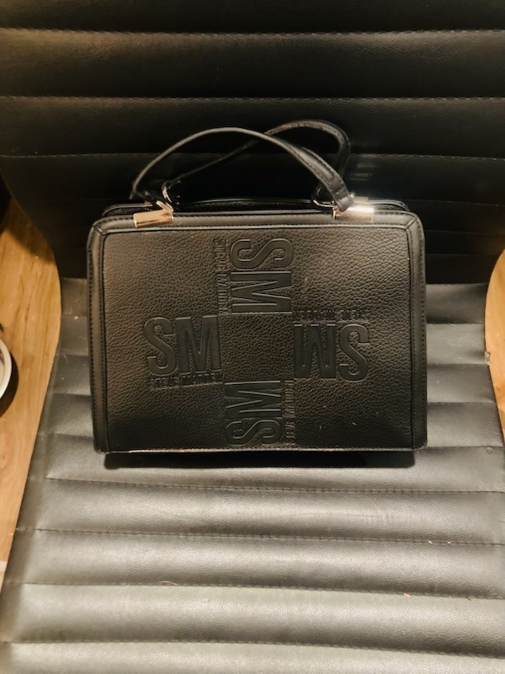 Steve Madden Black Embossed SM Top-Handle Mini Bag